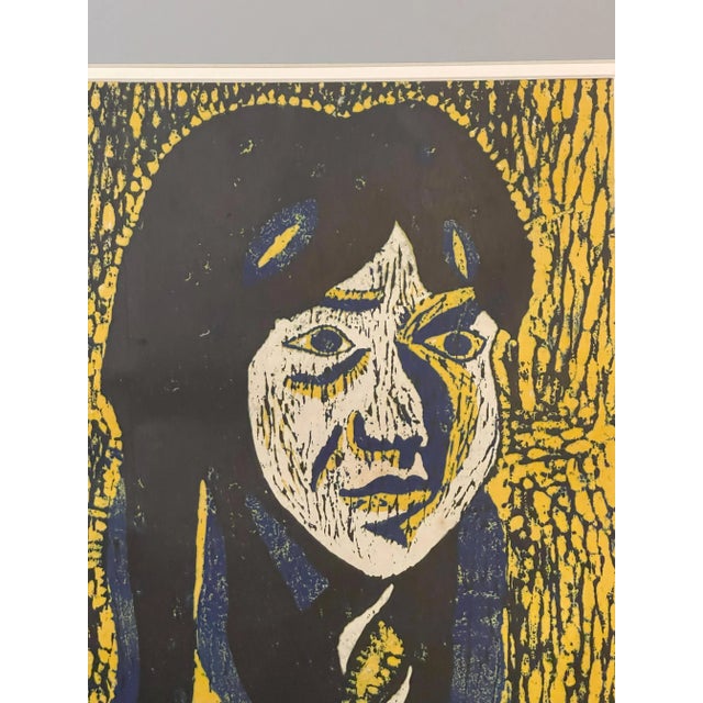 Late 20th Century Vintage Original Numbered Woodprint Portrait of Girl With Long Hair on Japanese Rice Paper #3 of 10 For Sale - Image 5 of 8