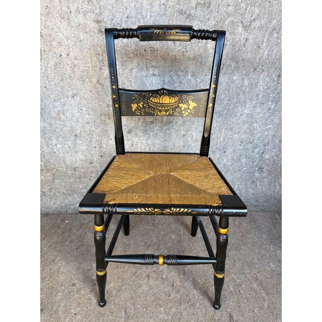 Pair of Antique Hitchcock Style Stenciled Rush Seat Side Chairs For Sale In Washington DC - Image 6 of 8