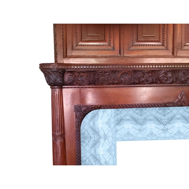 Majestic 9 Feet Vintage 19th Century 3 Tiers (Pieces) Carved Wood With 3 Pieces of Marble Fireplace For Sale - Image 4 of 8