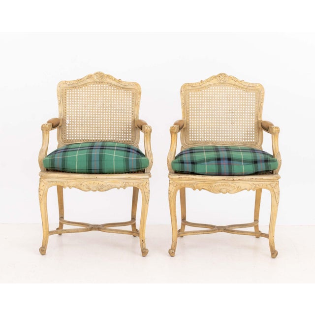 Late 20th Century Set of Four Louis XV Style Cane-Paneled Arm Chairs For Sale - Image 5 of 14