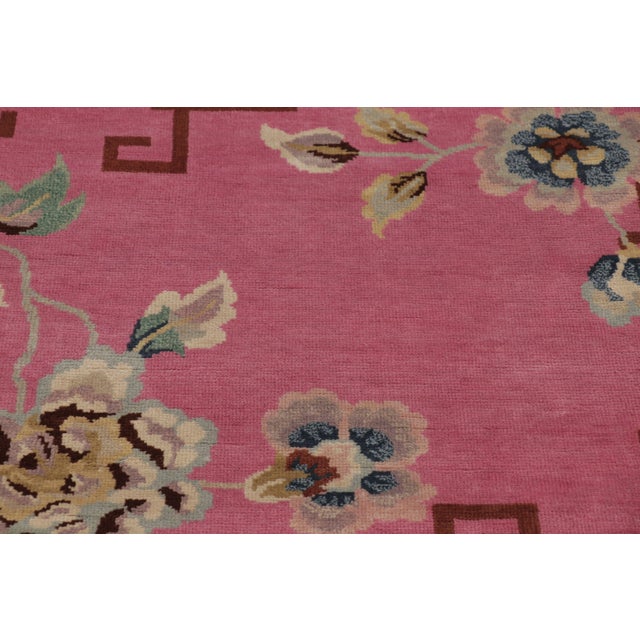 Rug & Kilim Rug & Kilim’s Chinese Art Deco-Inspired Rug, Pink With Greek Key Border For Sale - Image 4 of 8