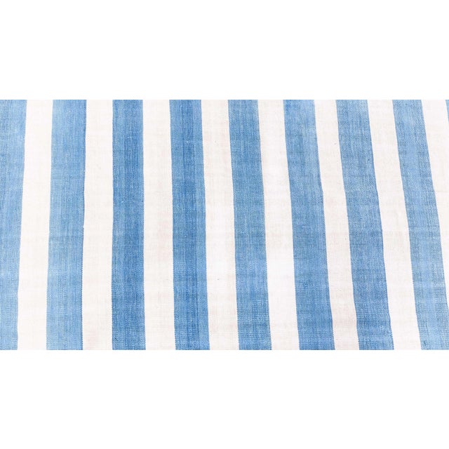 Textile Doris Leslie Blau Dhurrie Vintage Striped White And Blue Flatweave Cotton Rug For Sale - Image 7 of 8