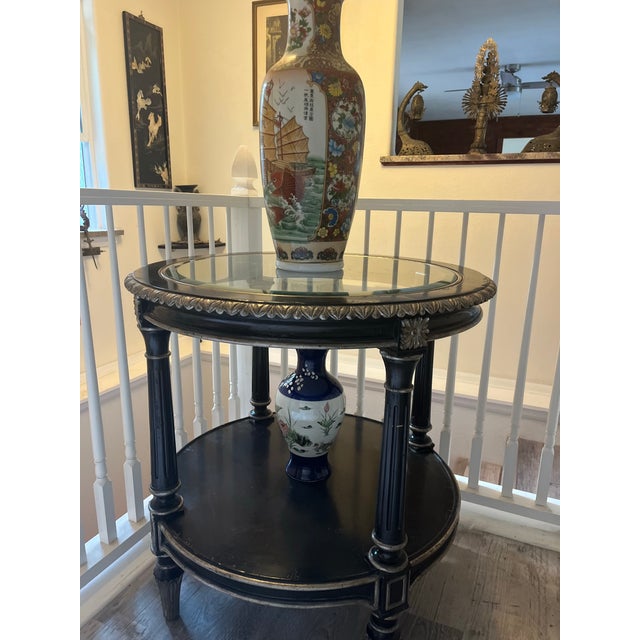 Marge Carson Neoclassical Style Ebonized & Silver-Gilt Two-Tier Side Table For Sale - Image 9 of 10