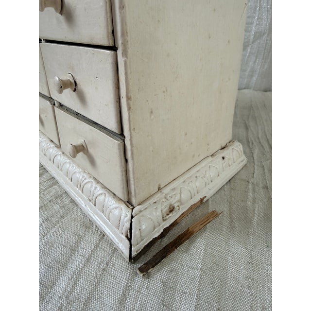 American Antique C. 1900 Painted Spice Cabinet With 10 Metal-Lined Lidded Drawers For Sale - Image 3 of 12