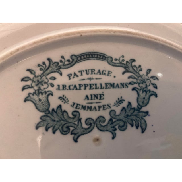 Mid 19th Century Antique French Faience Black & White Transfereware Plate With Green Pastoral Landscape For Sale - Image 5 of 7