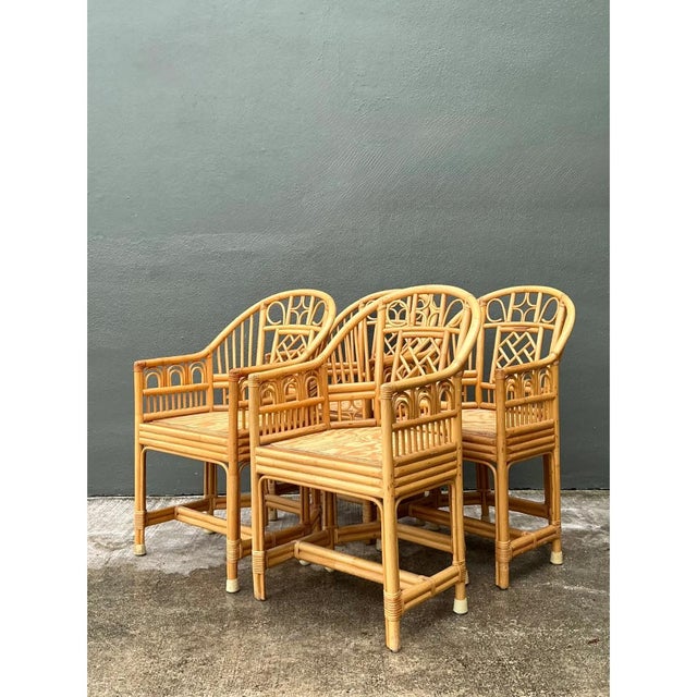 Vintage Brighton Pavillion Rattan Dining Chairs - Set of 4 For Sale In West Palm - Image 6 of 12