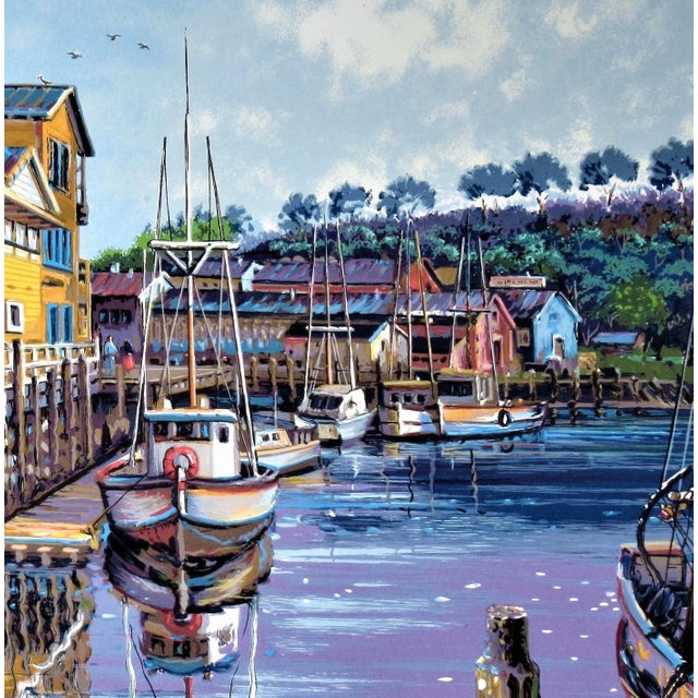 Late 20th Century Filastro (Phil) Mottola, "The Wharf" Large original color serigraph, Circa 1980 For Sale - Image 5 of 9