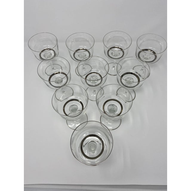 Mid-Century Modern Mid-Century Silver Banded Tall Wine Coupes - Set of 10 For Sale - Image 3 of 6
