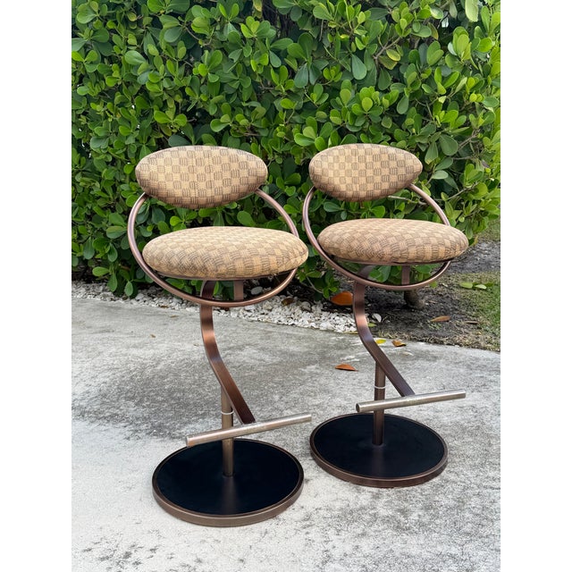 Textile Vintage Design Institute of America Sculptural Barstools, Pair For Sale - Image 7 of 12