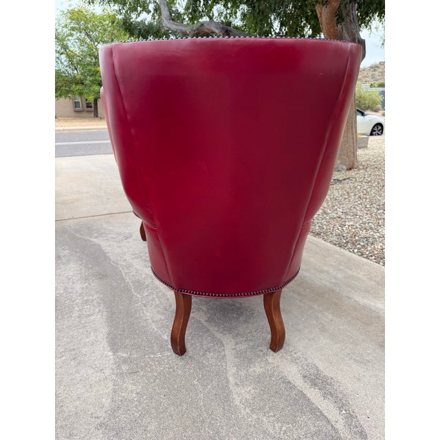 Red Leather Vintage Club Chairs For Sale In Phoenix - Image 6 of 9