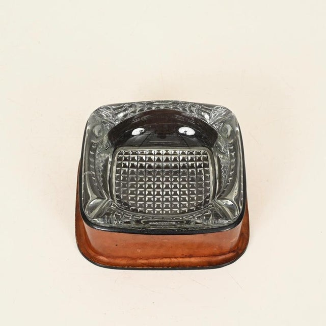 French Leather and Cut Crystal Ashtray attributed to Jacques Adnet, 1960s For Sale - Image 10 of 18