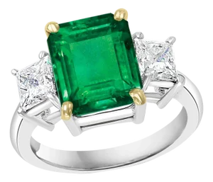 4.5 Carat Emerald Cut Colombian Emerald and 1.4 Carat Diamond 18 Karat Gold Ring
