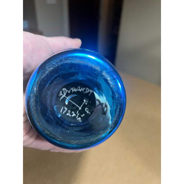 Art Deco Durand Blue Iridescent Threaded Art Glass Vase Signed Aurene C1920s For Sale - Image 3 of 8