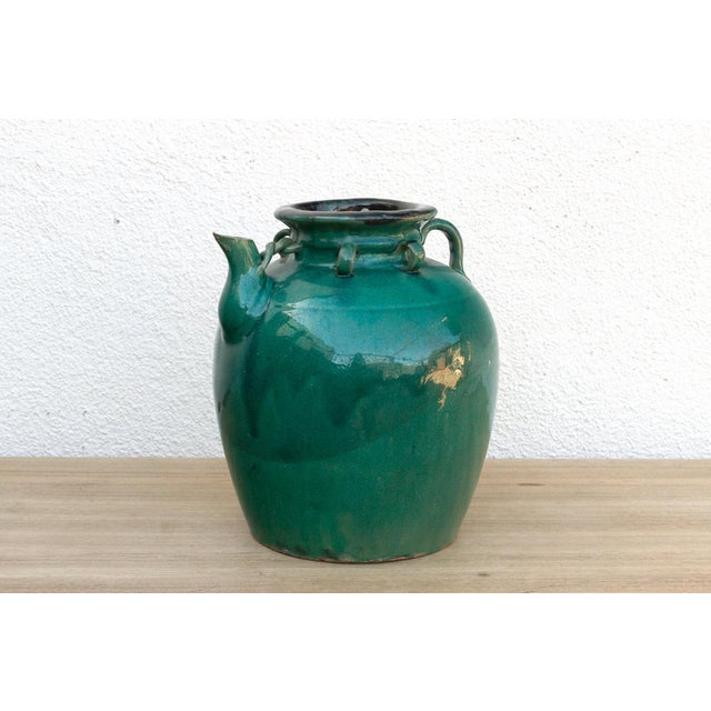 19th Century Antique Emerald Green Pottery Jar For Sale - Image 5 of 8