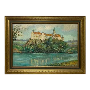Framed French Castle Oil on Canvas Painting Signed Blanchard