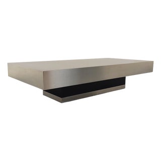 Vintage Coffee Table in Brushed Aluminum and Black Laminate, 1970s For Sale