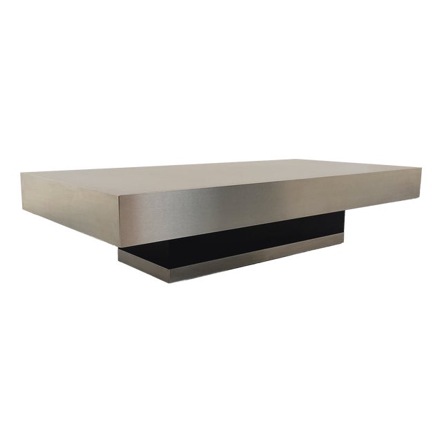 Vintage Coffee Table in Brushed Aluminum and Black Laminate, 1970s For Sale