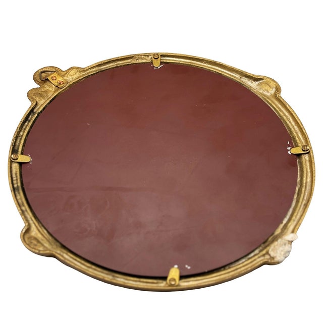 Gold 1910s Cast Brass Art Nouveau Round Wall Mirror With Ivy Lady Portrait For Sale - Image 8 of 8