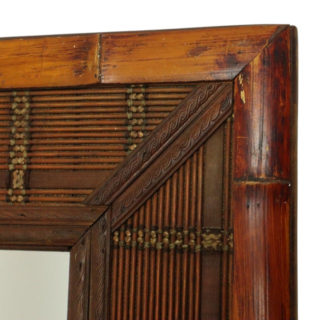 Wood Vintage Square Bamboo and Rattan Mirror, 1960s For Sale - Image 7 of 16