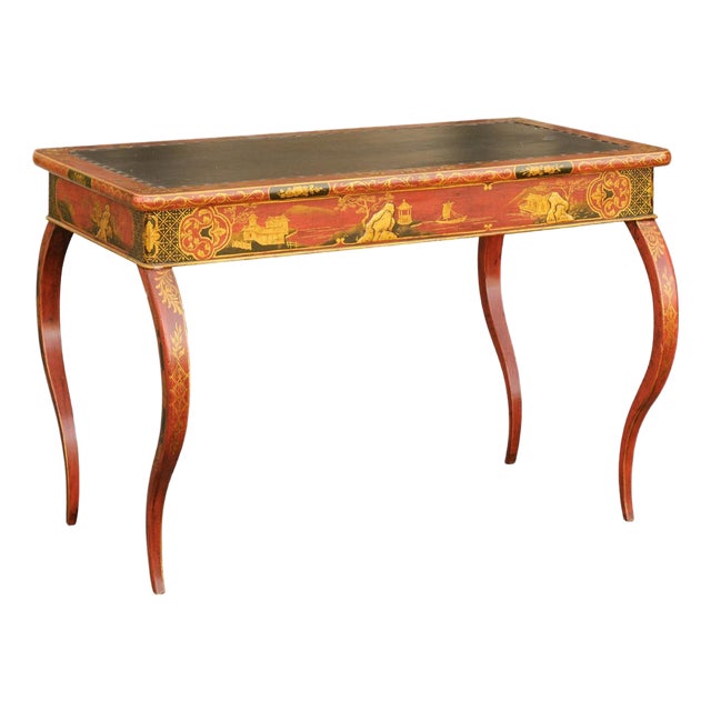 English Regency 1820s Table with Red Lacquered, Gold and Black Chinoiserie Decor For Sale