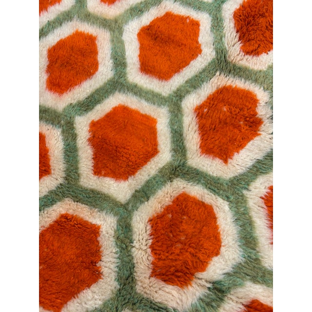 Textile Handwoven Moroccan Mrirt Wool Rug, Orange & Sage Green Honeycomb Berber Carpet, Organic Modern Area Rug, 87" X 118" For Sale - Image 7 of 11