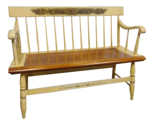 Hitchcock Cream & Maple Windsor Style Bench