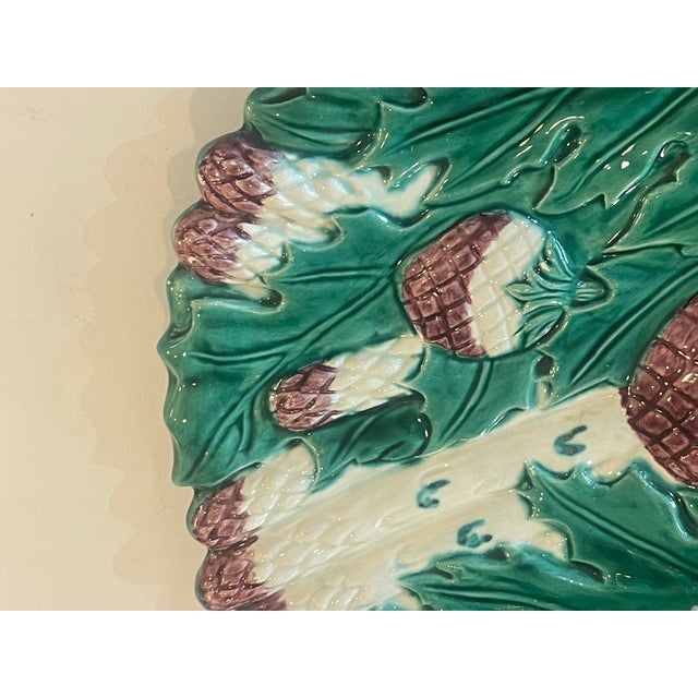 Asparagus French Majolica Asparagus & Artichoke Barbotine Platter by Bavent, C. 1900 For Sale - Image 8 of 13