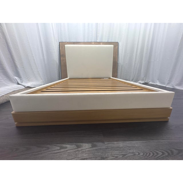 Rh Restoration Hardware Ligné Fabric Panel Bed Queen | Light Brushed Oak | Natural Performance Linen Weave For Sale - Image 16 of 18