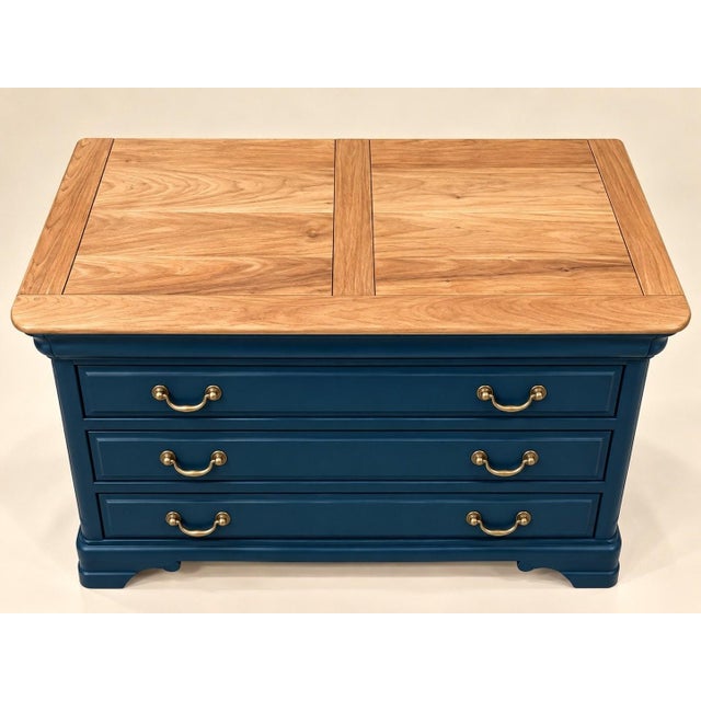Louis Philippe Style Cherrywood Chest of 3 Drawers with Versailles Parquet Top, 1980s For Sale - Image 4 of 6