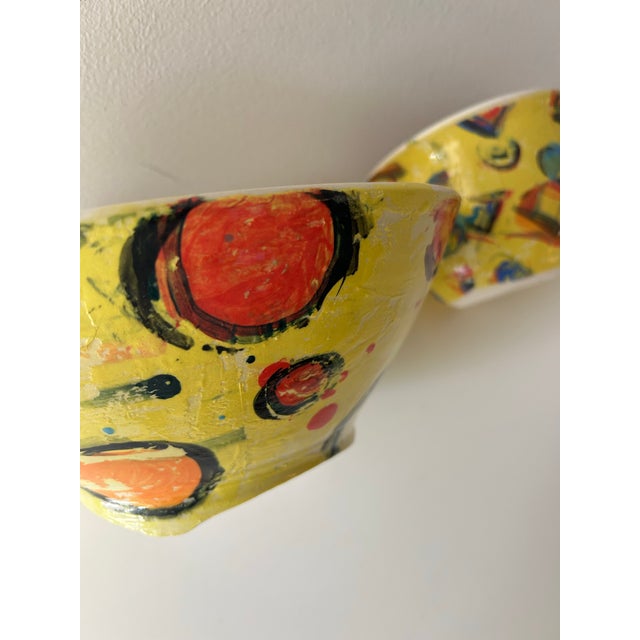 Abstract Pair of Colorful, Abstract Ceramic Bowls Signed Lori Dresner For Sale - Image 3 of 11