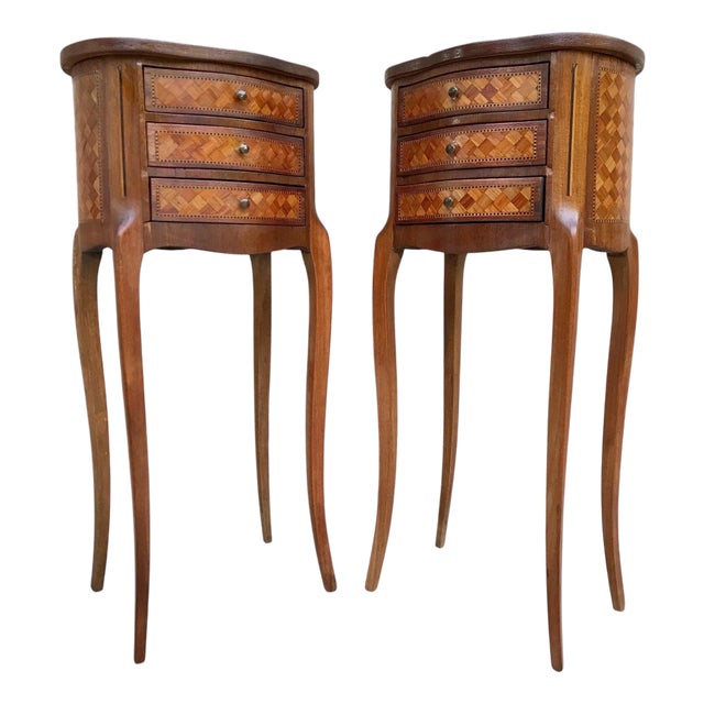 Pair of French Louis XV Style Nightstands with Three Drawers, 1940s For Sale