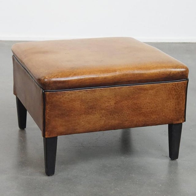 Square Sheepskin Ottoman with Black Piping For Sale - Image 10 of 10