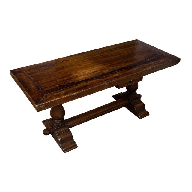 Early Italian 19th Century Walnut Table with Trestle Base and Single Drawer For Sale - Image 10 of 12