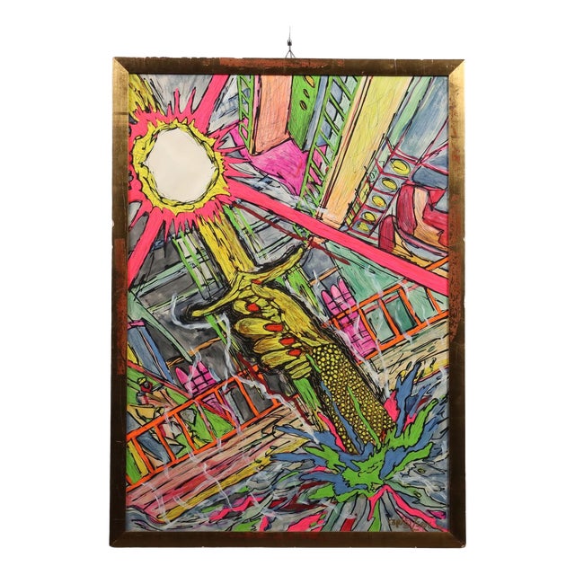 Carlos Zerpa, Composition, Acrylic on Cardboard, 1985 For Sale