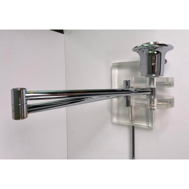 Metal Late 20th Century Mid Century Modern Articulating Chrome and Lucite Wall Sconces - a Pair For Sale - Image 7 of 12