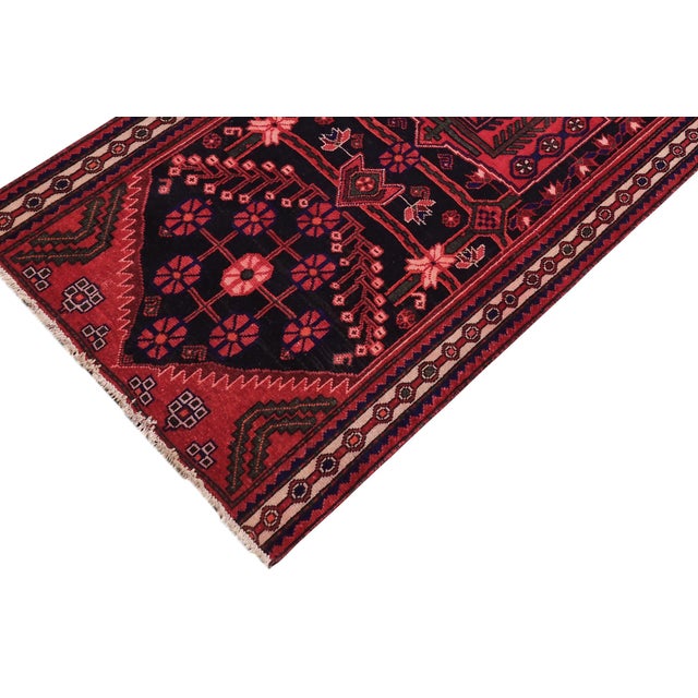 Tribal Vintage Hand-Knotted Wool Runner Rug – 3.10 X 8.3 Red Tribal For Sale - Image 3 of 8