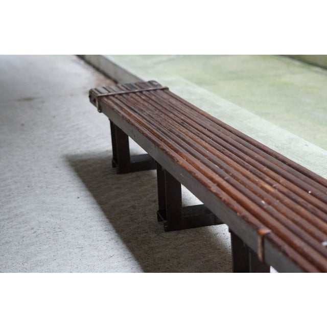 Wood Long Low Hand Crafted Wooden Bench Coffee Table For Sale - Image 7 of 8
