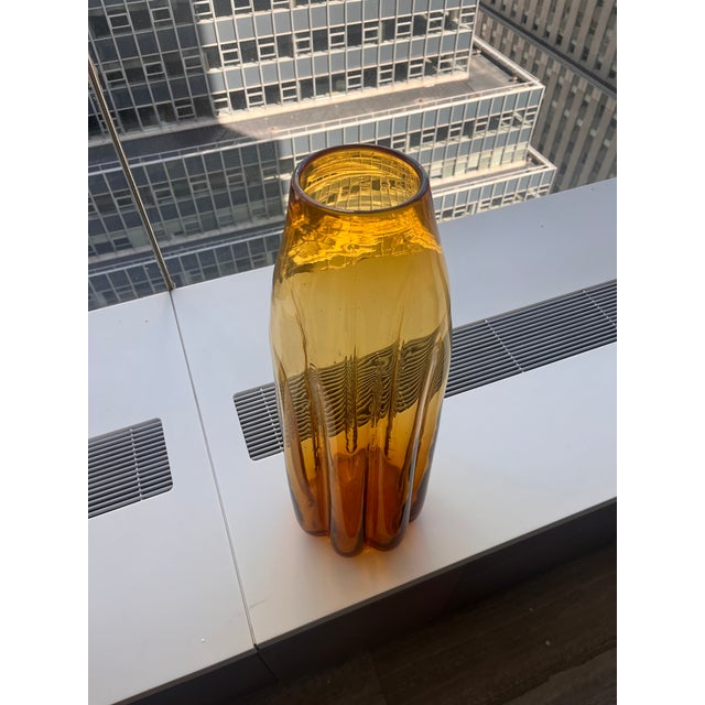 Blenko 1980s Hand-Blown Amber Glass Vase For Sale - Image 4 of 5