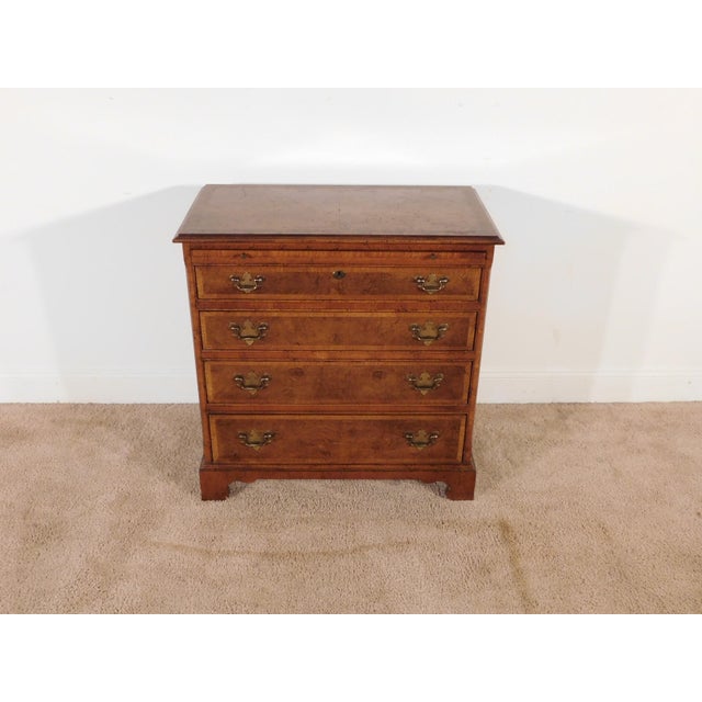 1960s Baker Furniture Burled Walnut W Inlay 4 Drawer Chest W Pullout Drink Slide For Sale - Image 5 of 14