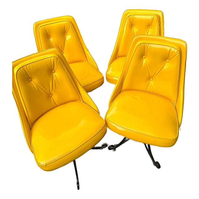 1970’s Yellow Banana Vinyl Swivvel Dining Chairs For Sale