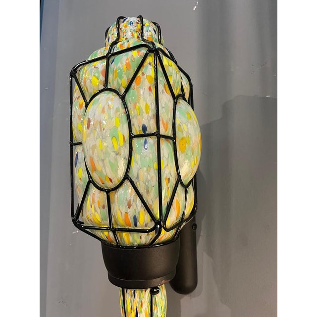 Black Polychrome Murano Glass Wall Lamp with Black Metal Frame, Italy, 1980s For Sale - Image 8 of 10