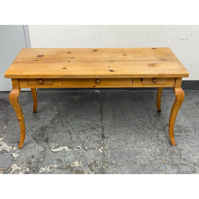 Late 20th Century Farmhouse Pine Wood Dining Table/Writing Desk For Sale - Image 5 of 12