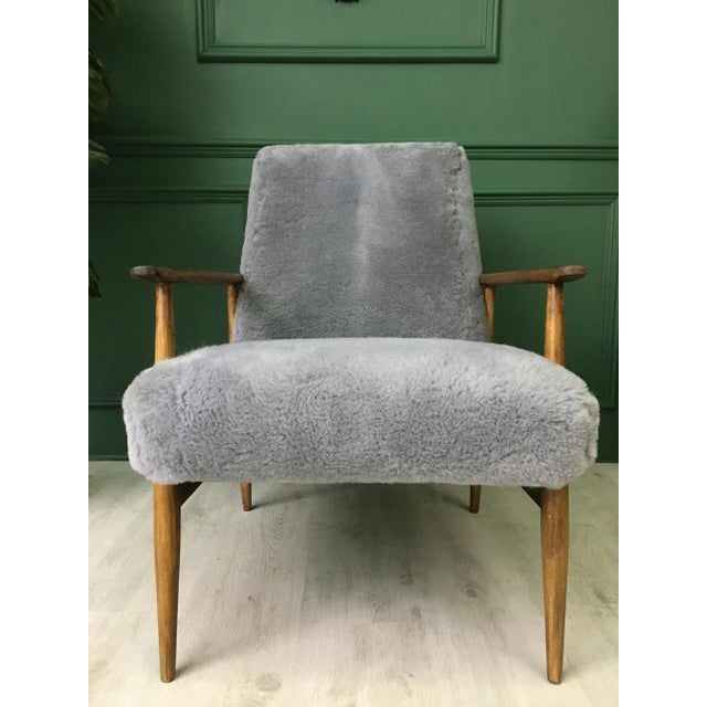 Mid-Century Gray Sheepskin Armchair For Sale - Image 14 of 14