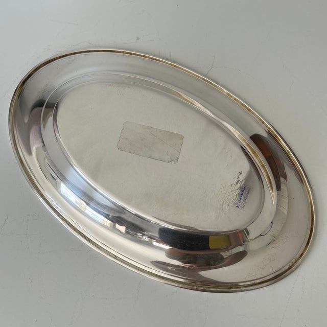 Vintage Silver-Plated Engraved Oval Serving Platter For Sale - Image 4 of 4