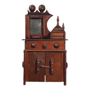 Rare Antique Chip Carved Tramp Art Tabletop Dresser