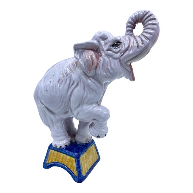 Vintage Italian Terracotta White Elephant Statue For Sale