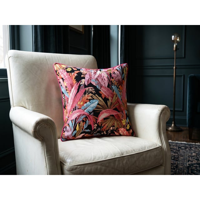 Botanical Jacquard Cushion Cover With Pink Piping For Sale - Image 4 of 16