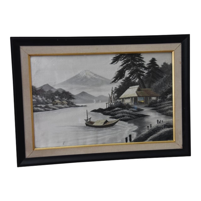 Japanese Silk Embroidery Framed Textile Art For Sale
