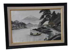 Japanese Silk Embroidery Framed Textile Art