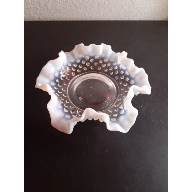 Art Deco 1960s Fenton White Hobnail Opalescent Ruffled Bowl & Bud Vase Set - 2 Pieces For Sale - Image 3 of 7